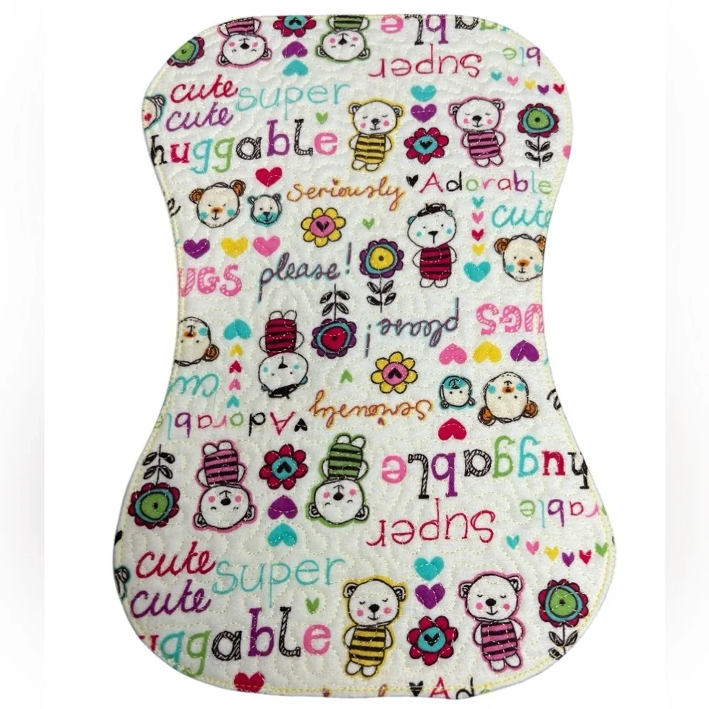 Hand Crafted Baby Burp Cloth Flannel Contoured Padded Fabric Quilted Reversible